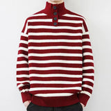 AIDASE  -  Vintage Buttoned Turtleneck Knit Tops Mens Sweaters Fall Winter Casual Long Sleeve Knitted Jumpers Men Fashion Striped Sweater aidase-shop
