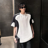 AIDASE  -  Short Sleeved Men's T-shirt American Style High Street Shoulder Pad Round Neck Contrast Color Spliced Design Tops 21E5861 aidase-shop