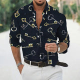 AIDASE  -  Loose Chest Pocket Men'S Button Down Shirt Casual Men'S Loose Lapel Geometric Print Long Sleeve Cuffs Button Camisas De Hombre aidase-shop