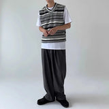 AIDASE  -  Fall Knitted Sweater Vest Men Sleeveless V-Neck Striped Color Blocking Waistcoat Korean Fashion Oversized Casual Sweaters aidase-shop