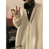 Aidase Striped Plush V-neck Sweater Men's Loose Casual Brushed Knit Trendy Couple Versatile Comfortable Harajuku High Street Cardigan aidase-shop