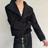 AIDASE  -  2025 Deconstructive Design Men Twill Jacket Solid Color Long Sleeve Zipper Korea Fashion Darkwear Male Tops aidase-shop