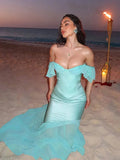 AIDASE  -  Solid Satin Patchwork Fishtail Maxi Dress Women Sexy V Neck Short Sleeved Backless Dresses 2025 Summer New Beach Holiday Vestido