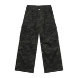AIDASE  -  Men's Casual Trendy Basic Daily Loose Camouflage Wide Leg Straight Multi Pockets Denim Trousers American New Fashion Jeans Pants aidase-shop
