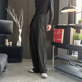 AIDASE  -  Men Pants Solid Color Button Joggers Loose Casual Wide Leg Trousers Men Streetwear 2025 Pleated Fashion Long Pants S-5XL aidase-shop