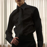 Aidase  2025 New French Style Shirt For Men Spring Summer Long Sleeve Top With Tie Fashion Mesh Patchwork Banquet Gentleman Shirts