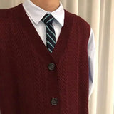 Aidase Knit Sweater Male Red Sleeveless Vest Men's Clothing Slit Button Waistcoat Cardigan Best Selling Products 2024 Overfit Cotton aidase-shop