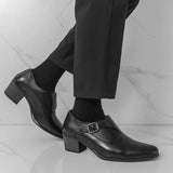 AIDASE  -  Men's High Heel Leather Shoes 5cm Pointed Toe Business Formal Shoes Trendy Hairstylist Style Casual round Toe Leather Shoes aidase-shop
