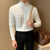 AIDASE  -  Mr. NR Briti Sle  Color f High Collar Knitted Long Sve Wave Pattern Elastic Base irt Sweater for Men Casual aidase-shop