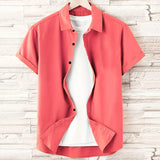 Aidase New 2024 Summer Fashion Men Solid Color Short Sleeve Classic Shirt Casual Button-Down 100% Polyester Plain Basic Shirts for Men aidase-shop