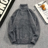 AIDASE  -  Faux Mink High Neck Men Sweater Autumn Winter New Trend Loose Long Sleeve Thickened Warm Knitted Pullovers Tide 21E7596