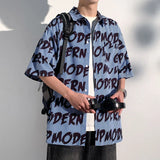 Aidase Summer Men Letter Printed Shirts Hawaiian Loose Shirts Short Sleeve Beach Loose Tops Blouse Streetwear Dress Clothing aidase-shop