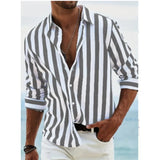 AIDASE  -  Men's Long Sleeve Striped Button Down Shirt New Fashion Casual Turn Down Collar Top aidase-shop