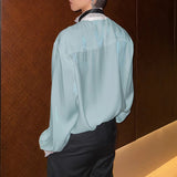 AIDASE  -  Men Shirt Lace Patchwork Long Sleeve Stand Collar Men Clothing Tops With Belt Streetwear Fashion Casual Male Shirts aidase-shop