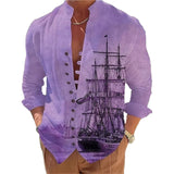 Aidase Spring Autumn 3D Print Shirts Men's Long-Sleeved Stand-Up Collar Casual Shirt Cardigan Fashion Tops Streetwear Clothing For Men