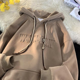 Aidase Men Women Hoodies Embossed Letters Casual Hooded Sweatshirt Basic Colours Drawstring Clash Hoodie Loose Comfortable aidase-shop