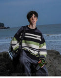 AIDASE  -  Winter Men's Retro O-neck Sweater with Contrasting Stripes Casual Loose Pullover Sweater for Teenagers Preppy Striped Cardigan aidase-shop