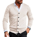 AIDASE  -  Spring Autumn Mens Solid Color Knitted Cardigan Fashion V-Neck Long Sleeve Slim Fit Sweater Coat with Pockets Men Knit Outwear aidase-shop