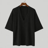 AIDASE  -  Summer New Arrival European & American Casual Men's Half-Sleeve Striped Knitted Shirt, Stretchy, Loose V-Neck T-Shirt aidase-shop