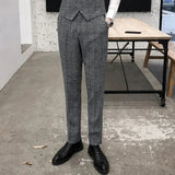 AIDASE  -  Men Striped Trousers, Fashion Slim Suit Pants, Office Casual Plaid Pant, Asian Size 29-38, Gray,Black,Dark Blue aidase-shop
