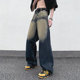 AIDASE  -  Straight Leg Trendy Men Jeans American Style Loose Cool Washed Vintage Personality Spliced Design Denim Trousers 21E6535 aidase-shop