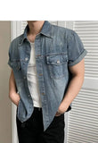 AIDASE  -  Summer New Men's Tide Korean Stylish Elegant Fashion Washed Denim Shirt Chic Casual Short Sleeve Vintage Shirts Tops aidase-shop