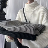 Korean Fashion Turtleneck Sweater Men Streetwear Oversized Knitted Sweaters Men Clothing Trend Sweaters Male Solid Pullover aidase-shop
