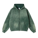 Aidase Men's Oversize Long Sleeve Washed Double Zipper Cardigan Hoodies Loose Plus Plush Gradient Women's Hooded Pullovers Winter aidase-shop