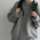 Sweaters Men Autumn Winter Solid O-Neck Casual Top Streetwear Basic Korean  Loose Thicken Warm Dropped Sleeves Bottom Pullovers aidase-shop