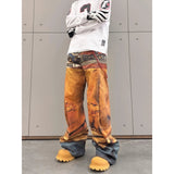 AIDASE  -  American High Street Trendy Brand 3D Digital Printing Multi-Waist Fake Hole Yellow Jeans Men Loose Straight Casual Pants aidase-shop