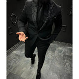 Aidase Men Suits Tailor-Made 2 Pieces Blazer Pants One Button Sheer Lapel Velvet Beaded Appliques Business Wedding Plus Size Tailored aidase-shop