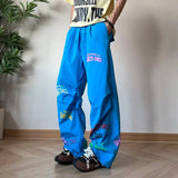 AIDASE  -  American Style Simple Men's Trousers Letter Print Decoration Drawstring Design Loose Hip Hop Casual Male Pants aidase-shop
