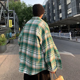 Green Woolen Plaid Shirt Coat Men's Loose Korean Thickened Long Sleeve Male Casual Blouses Unisex Fashion Clothing aidase-shop