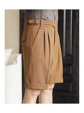 AIDASE  -  Summer Thin Naples Shorts Men British Style Paris Waist Buckle Button Straight  Knee Length Pants Vintage Business Casual Shorts aidase-shop