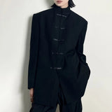 AIDASE  -  New Chinese Style Suit Men's Niche Design Traditional Button Stand Collar Jacket Black Straight Wide Shoulder Coats Ruffian Cool aidase-shop