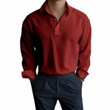 AIDASE  -  Men's Light Blue Polo Shirt Long Sleeve Casual Loose Fit Button Up Collared Top aidase-shop