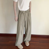 AIDASE  -  Daily Casual Loose Straight Bottoms Men Vintage Draped Lace-up Pleated Trouesrs For Mens Spring Fashionable Striped Pants aidase-shop