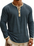 AIDASE  -  Men's Digital Printing Two-Tone Henley Shirt 3-Button Casual Long Sleeve Top Spring Summer Soft Breathable Crew Neck Pullover aidase-shop