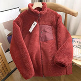 Aidase Autumn and Winter Japanese Men's and Women's Fleece Stand Neck Jacket Couple Zipper Loose Warm Lamb Wool Coat Solid Color Jacket aidase-shop