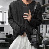 AIDASE  -  Men T Shirt Solid Color Knitted O-neck Long Sleeve Casual Male Tee Tops Streetwear 2025 Loose Fashion Men Pullovers aidase-shop