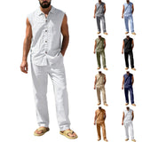 AIDASE  -  Suit Suits For Men Men'S Loose Fitting Beach Linen Casual Sleeveless Shirt And Straight Leg Trousers Suit Homecoming Men Attire aidase-shop