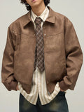 AIDASE  -  High Quality Mens Clothing Vintage Old Brown Pu Leather Coat Men's Fashion Zipper Jacket Spring and Autumn ropa hombre ropa aidase-shop