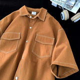 Aidase Unisex Trendy Personalized Short-Sleeved Summer Shirt - Couple's Loose Lapel Casual Retro Work Attire Top - Y2K Street Fashion aidase-shop