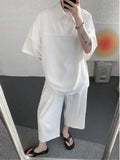 AIDASE  -  Casual Men Two-piece Lapel Short Sleeve Solid Color Male T-shirt Fashion Loose Shorts Fashionable Versatile Sets 21E5888 aidase-shop