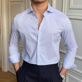 Aidase High Quality Men Business Striped Shirt Long Sleeve Slim Hairstylist Shirts Men Office Tuxedo Stripe Shirt Social Herren Hemd aidase-shop