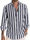 AIDASE  -  Men's Long Sleeve Striped Button Down Shirt New Fashion Casual Turn Down Collar Top aidase-shop