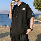 AIDASE  -  Korean Version of Hooded Short-sleeved T-shirt Men's Summer Thin Design and T-shirt Trendy Brand Five-point Sleeve Workwear aidase-shop