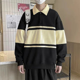 AIDASE  -  Retro American Color Block Sweatshirt Loose Polo Shirt for Couples Turn Collar Outerwear Summer Thin Casual Loose Fit Top aidase-shop
