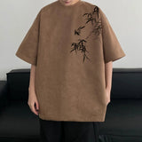 AIDASE  -  Summer Suede Bamboo Print Short Sleeve Retro Casual Loose Half Sleeve Trendy Fashion Multicolor Men Women Tops aidase-shop