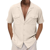 AIDASE  -  Men'S Casual Cardigan Short Sleeve Double Pocket Shirt Fashion Wrinkle-Free Casual Men'S Shirt aidase-shop